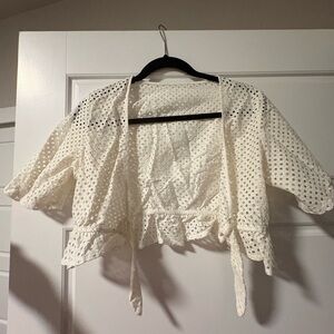 White Eyelet Cropped Cardigan